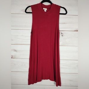 HoneyLee M Sleeveless Dress Woman’s Red High Neck Flare Longer On Sides